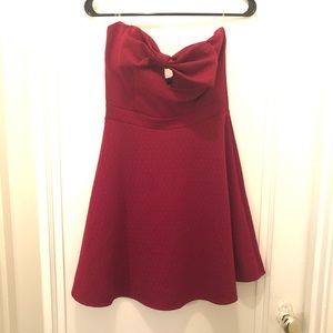 Hot red strapless bow front mini dress